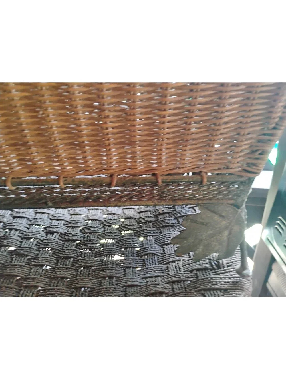 Vintage Wicker Basket with Metal Leaf Detail